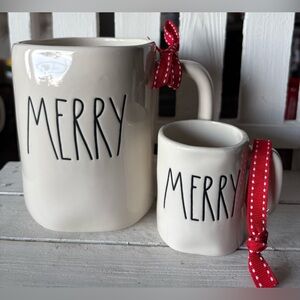 Rae Dunn Merry Mug and Ornament Set - Cream with Red Accents